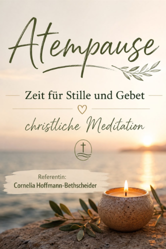 Christliche Meditation_Atempause Kerze beim Sonnenuntergang am Meer